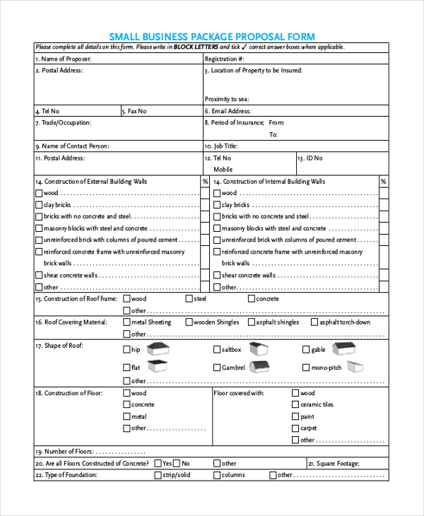 small business package proposal form