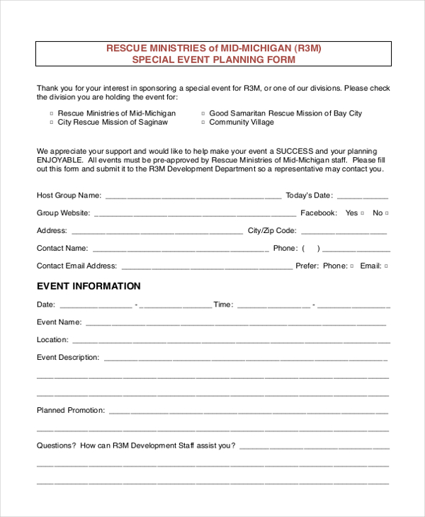 FREE 12 Sample Event Planning Forms  in PDF Excel Word