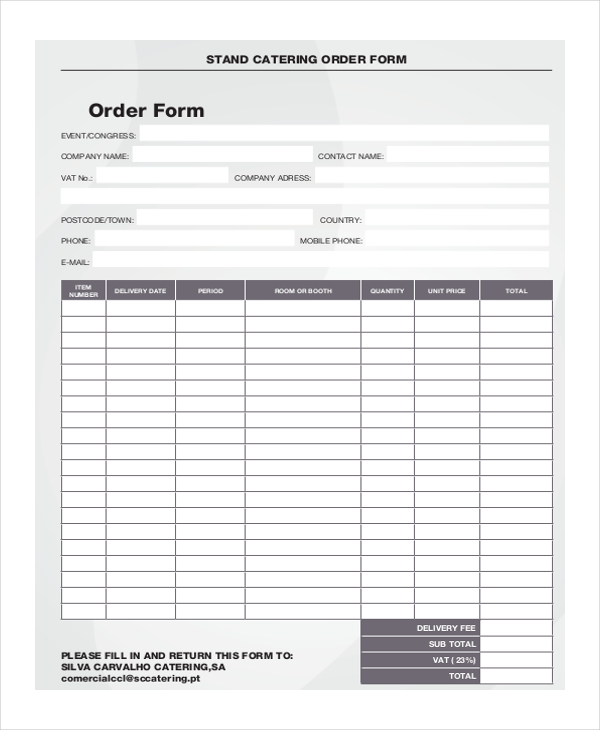 Free 12 Sample Catering Order Forms In Pdf Excel Word