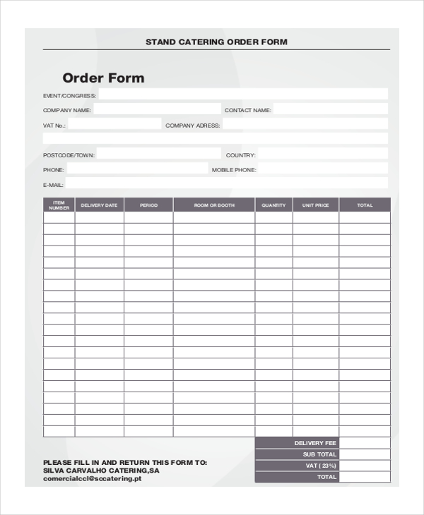 FREE 12+ Sample Catering Order Forms in PDF | Excel | Word