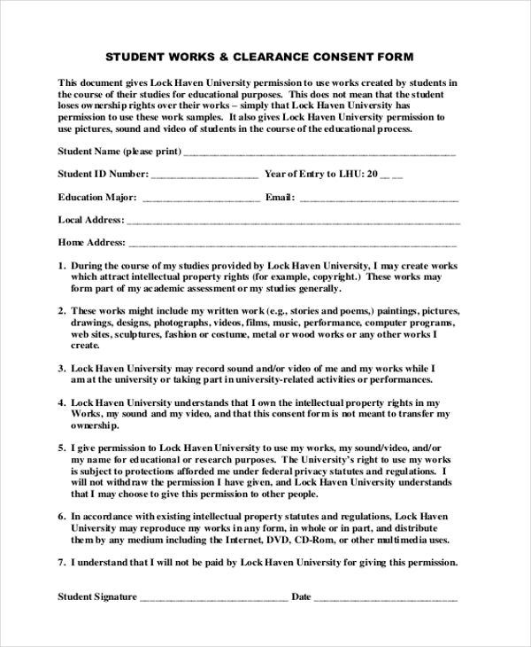 Sample Student Consent Form - 10+ Sample Free Documents in PDF