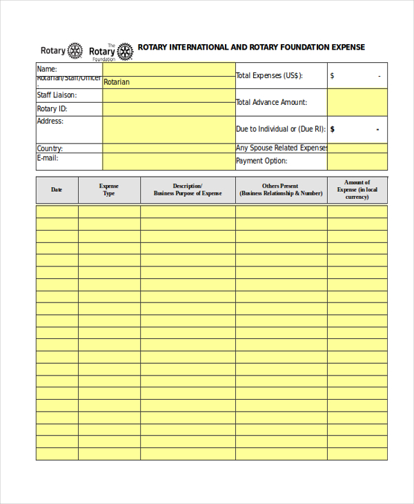 sample expense form