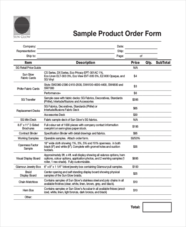 FREE 13 Sample Product Order Forms In PDF Excel Word