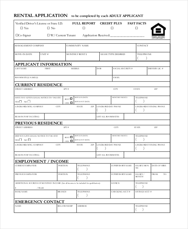 Free 9 Sample Rental Application Forms In Pdf Ms Word Excel 6452
