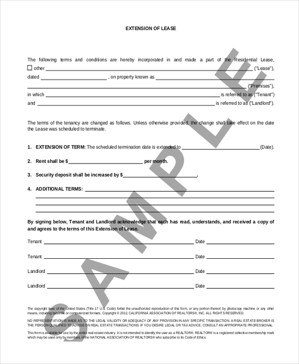 sample lease extension form