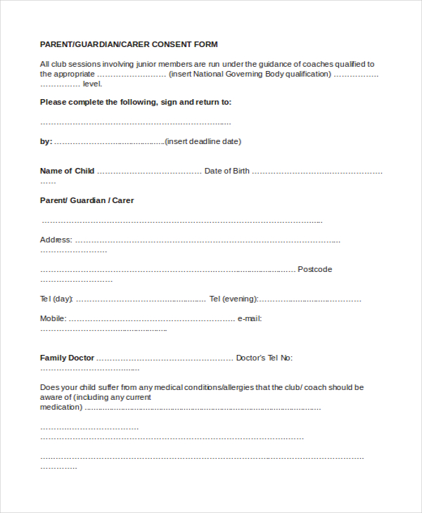 sample parent consent form