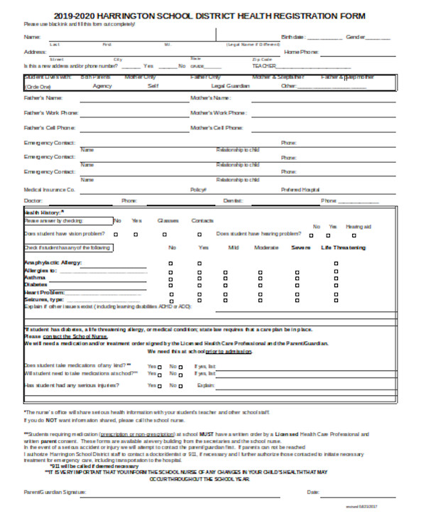 school district health registration form