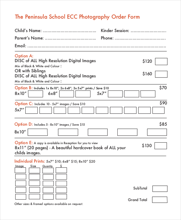school photography order form