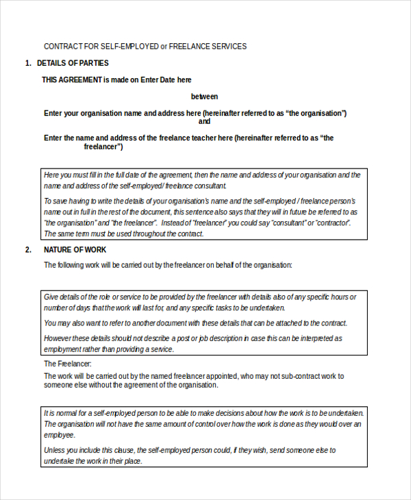 self employment contract form