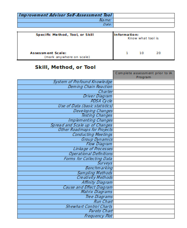 self skills assessment form