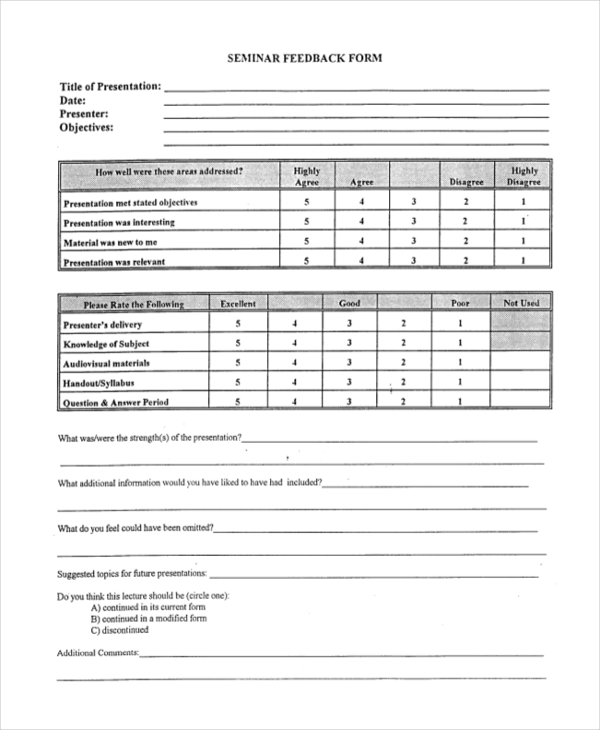 seminar feedback form