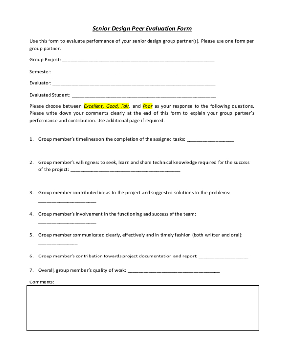 senior design peer evaluation form