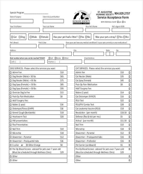 FREE 25 Sample Service Forms In PDF Excel Word