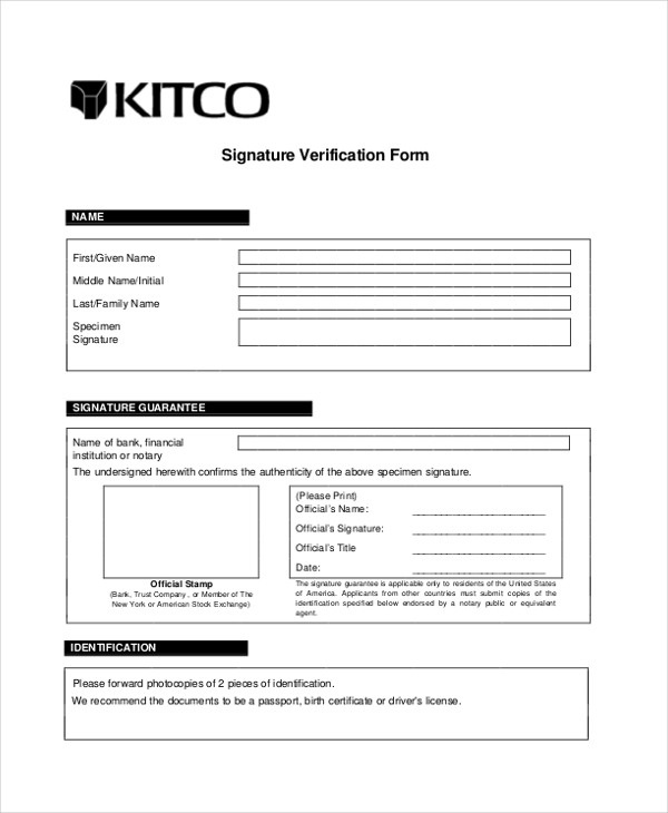 signature verification form