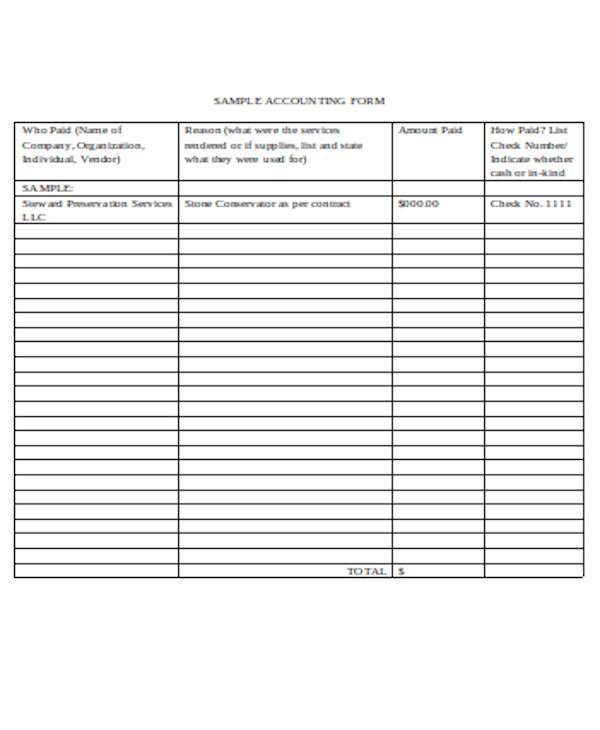 simple accounting form