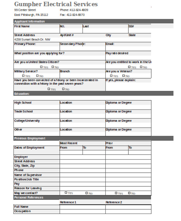 simple application form