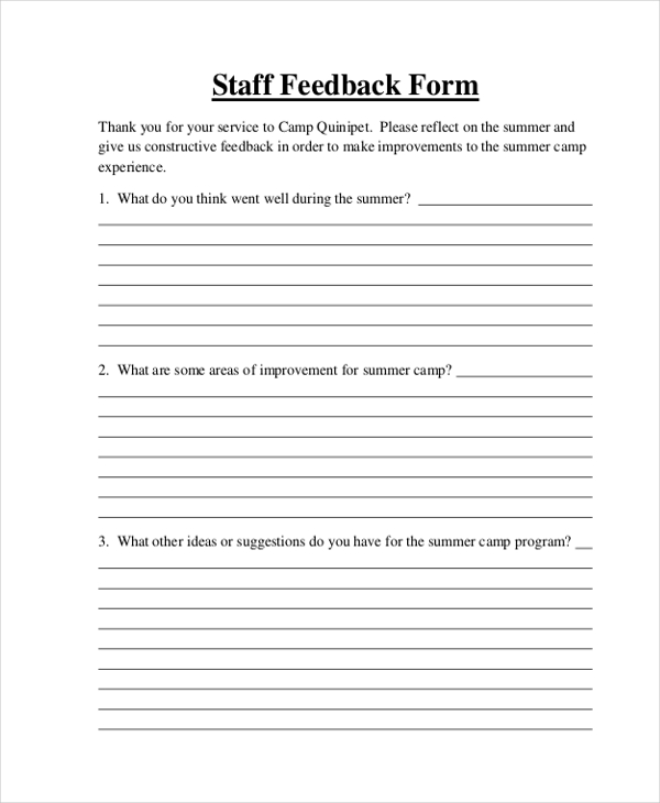 staff feedback form