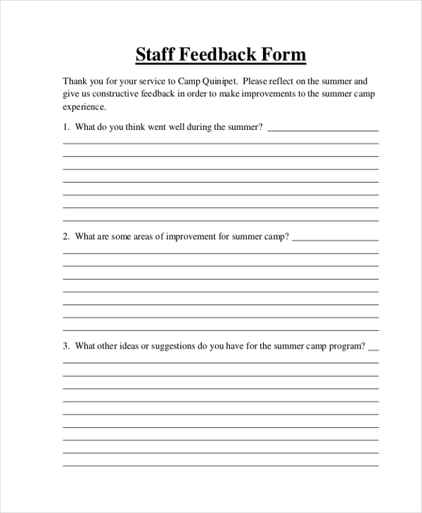 Sample Feedback Forms - 26+ Free Documents in Word, PDF