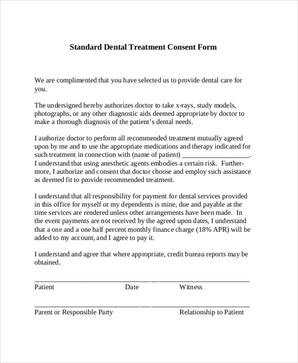 standard dental treatment consent form