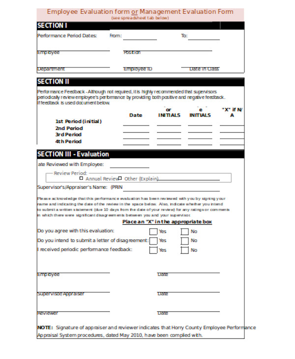 standard employee evaluation form