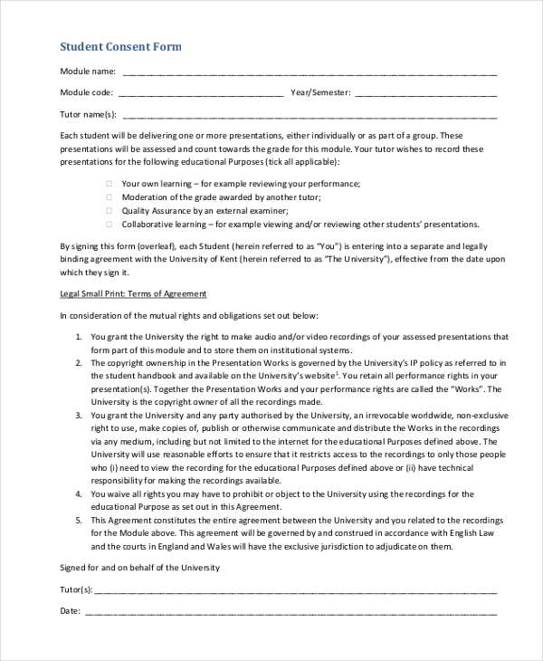 student consent form
