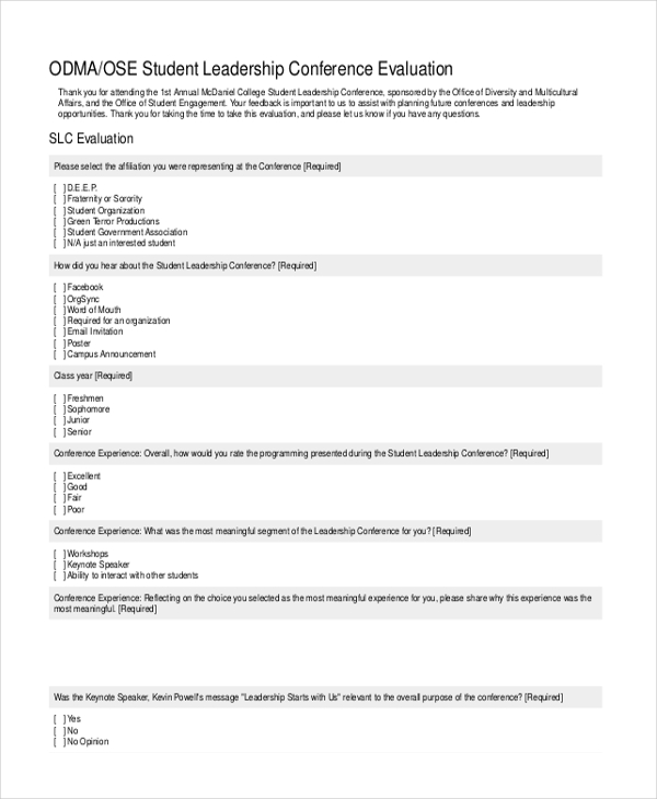 FREE 11 Sample Conference Evaluation Forms In MS Word PDF Excel