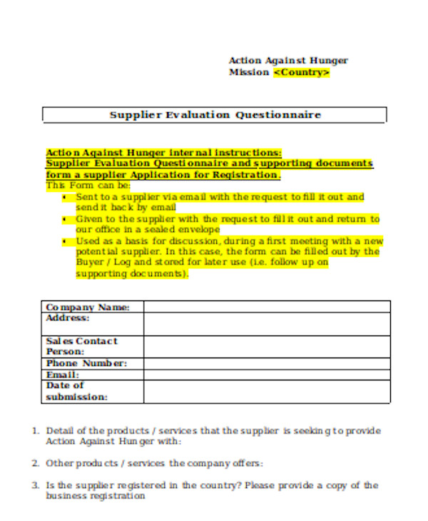 supplier evaluation questionnaire form1