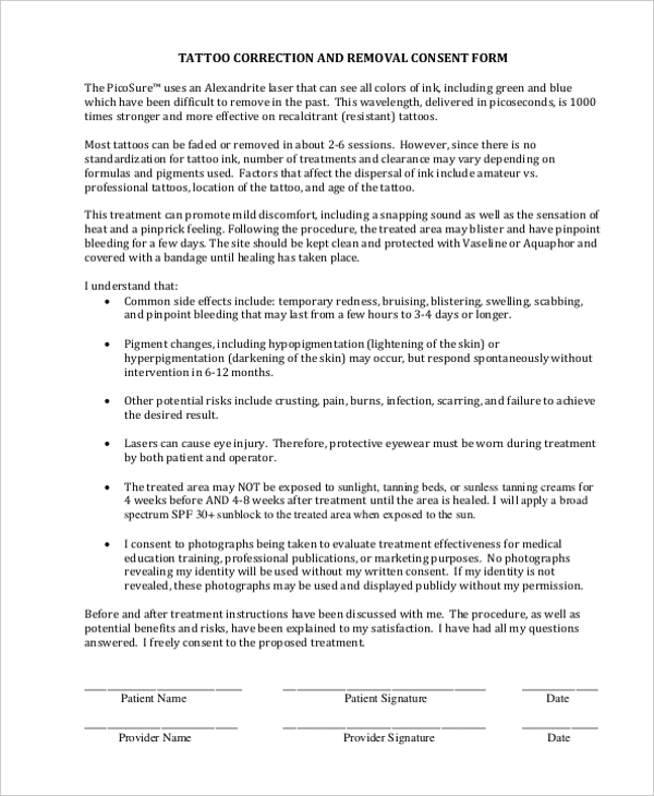 Printable Tattoo Consent Form