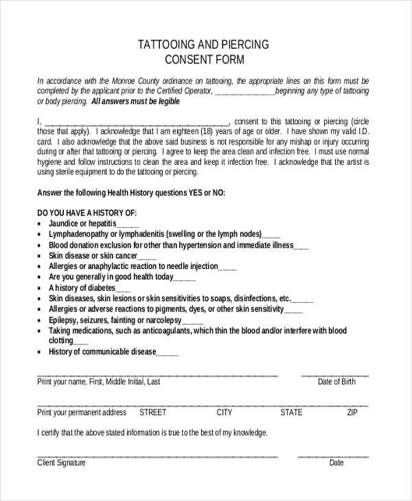 tattooing and piercing consent form