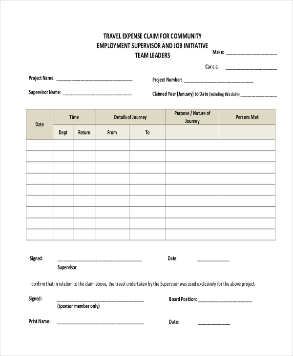 travel expenses claim form