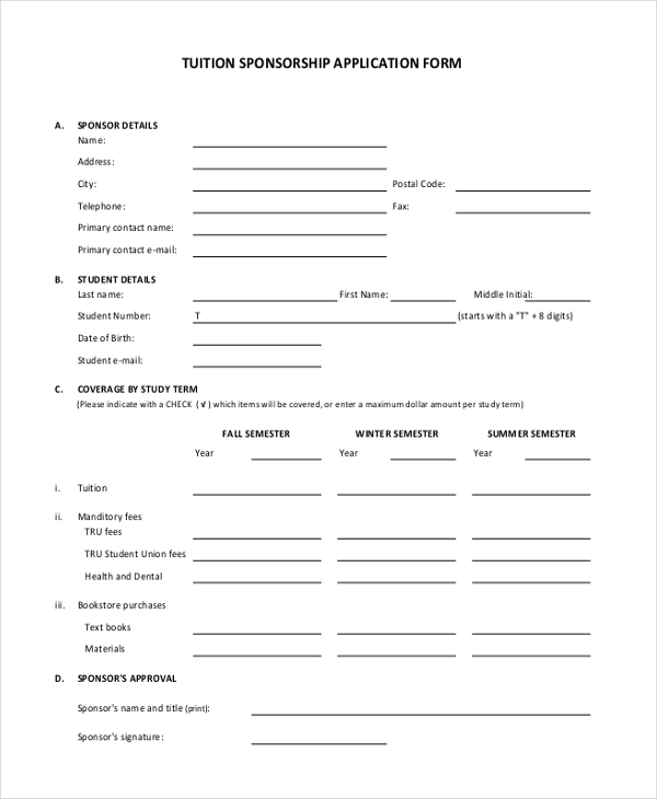 tuition sponsorship application form