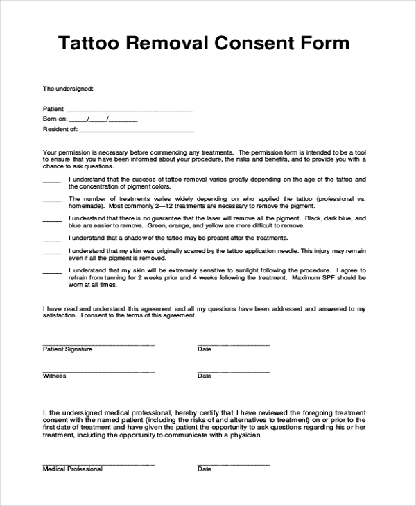 FREE 8 Sample Tattoo Consent Forms in MS Word  PDF