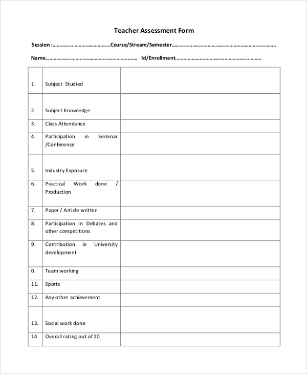 teacher assessment form