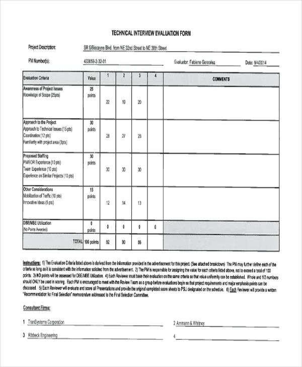 FREE 11 Sample Interview Evaluation Forms In PDF