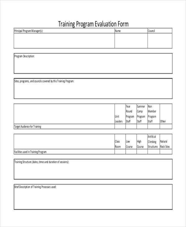 training program evaluation form
