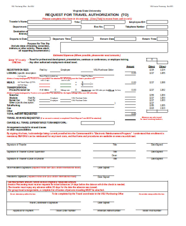 travel authorization request form