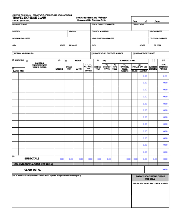 FREE 11 Sample Travel Expense Claim Forms In MS Word PDF MS Excel