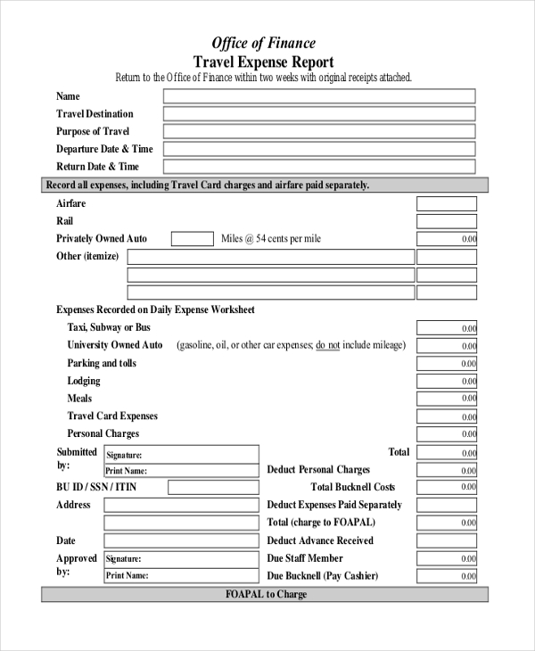 travel expense report university of arizona