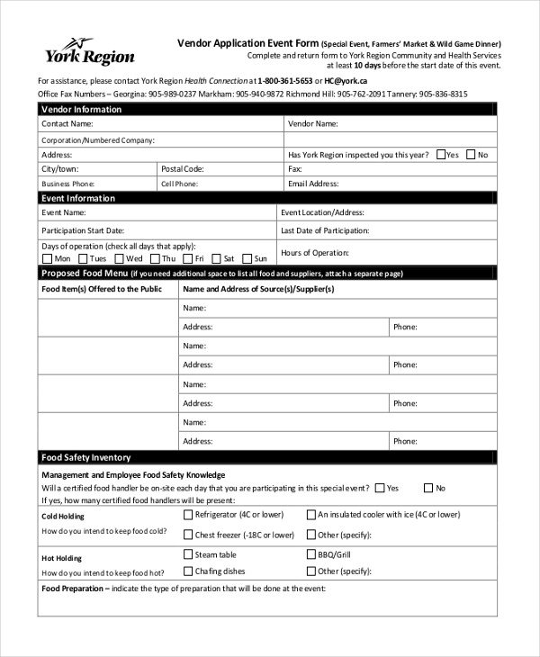 form contract intake Sample Vendor WORD Forms in Event PDF  10  FREE