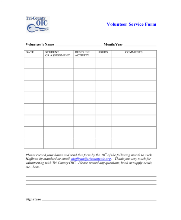 volunteer service form