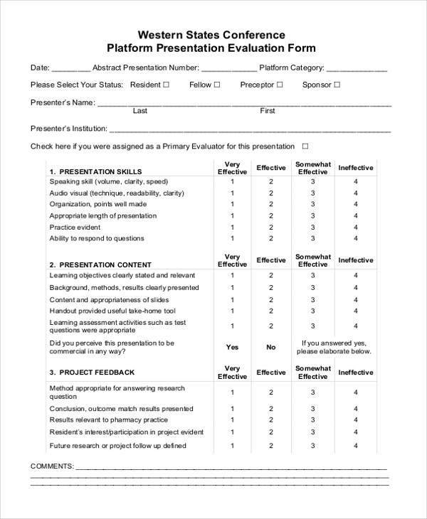 western states conference presentation evaluation form