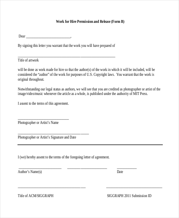 work for hire permission and release form