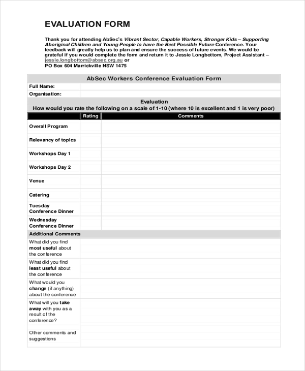 workers conference evaluation form