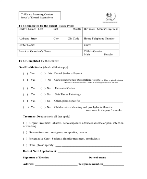 FREE 9+ Sample Dental Examination Forms in PDF | Word