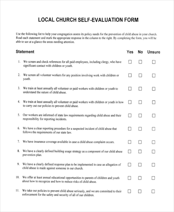 church employee self evaluation form