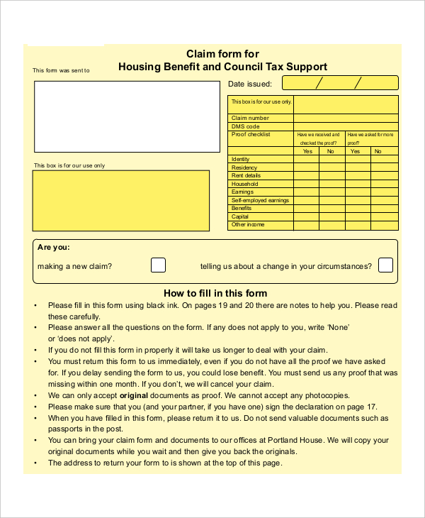 claim housing benefit form