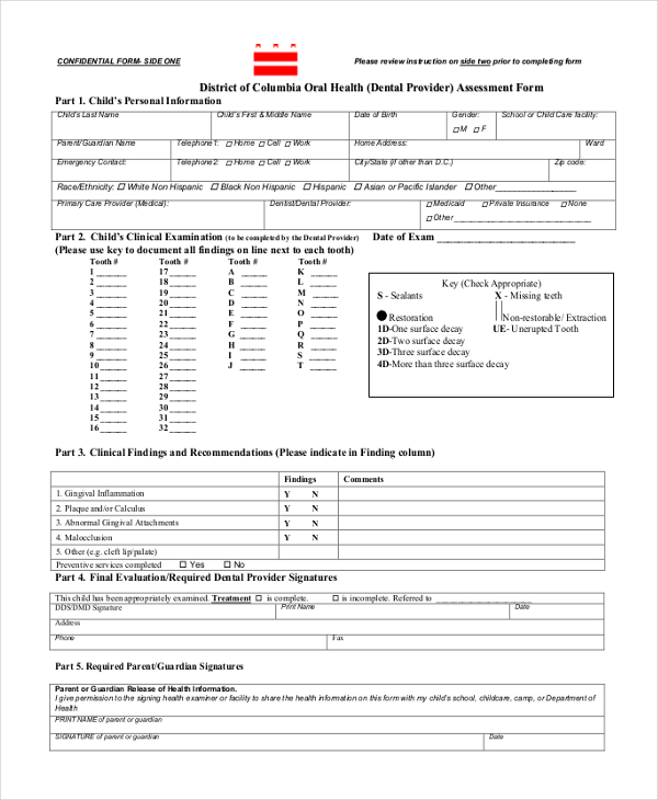 FREE 9+ Sample Dental Examination Forms in PDF Word