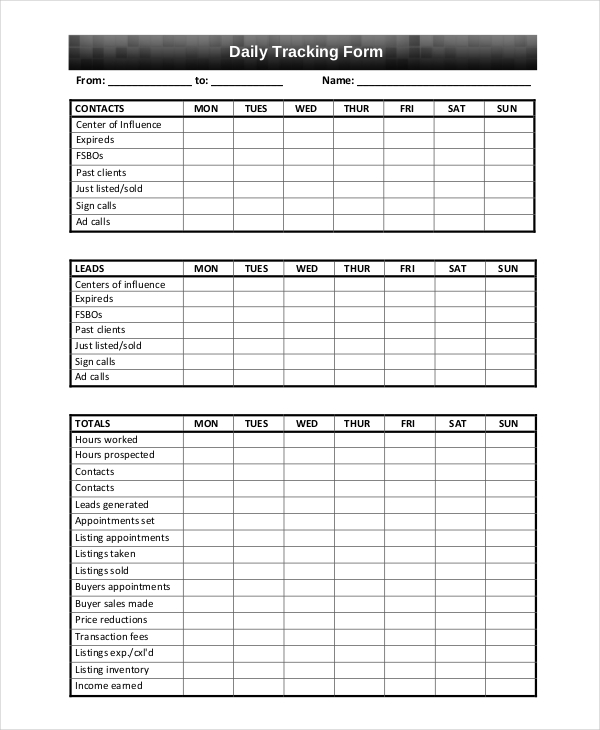 daily sales tracking form