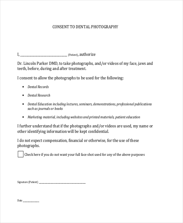 dental photography consent form