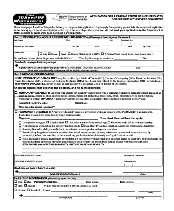 dmv disability application form